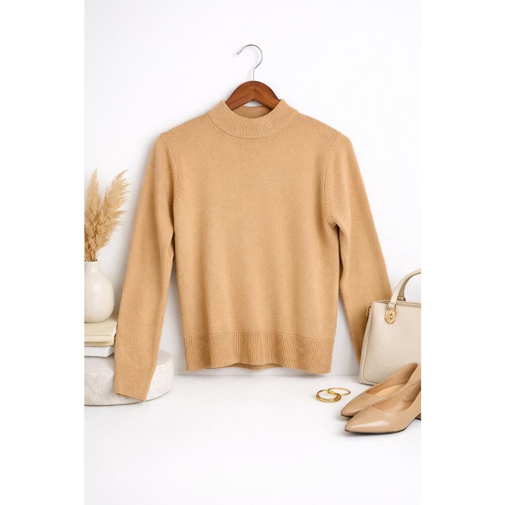 Sag Harbor Petite Medium Camel Mock Neck Sweater Women’s Long Sleeve And Classic